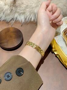 1pc Women's Minimalist Casual Elegant Vintage Middle Eastern Style Bracelet Watch, Retro Gold Color - Gold - View 6