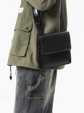 1 st ny moderiktig kubformad herrhandväska i glansigt läder, axelväska, justerbar bred rem, telefonväska med stor kapacitet, lämplig för pendling, arbete, shopping, present till pojkvän, nyår