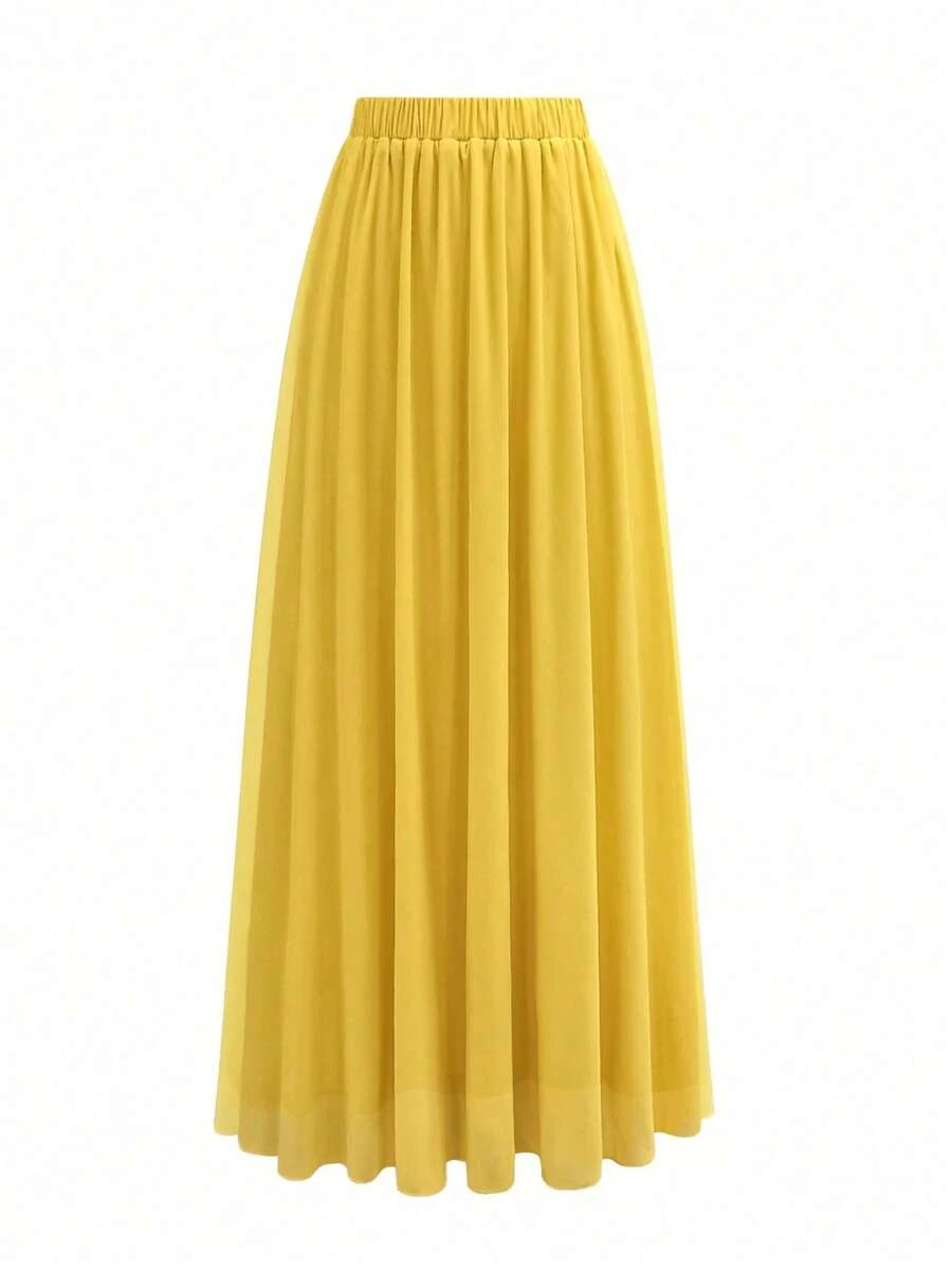 Women's High Waist Double Layer Pearl Chiffon Skirt, Fashionable And Stylish - Yellow - View 1