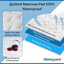 Full - Waterguard Waterproof Mattress Protection Cover - Premium Cotton Bed Bug Protector Hypoallergenic and Vinyl-Free - Full Size - Ultra Soft and Breathable - Blanco - Ver 3