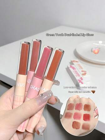 Brillo de labios de doble cabezal "Tiempos juveniles", espejo, agua, brillo de labios, mate, lápiz labial aterciopelado, productos de belleza asequibles.