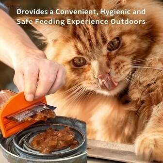 BVEOYPET 1个或2个装挤压式喂食器，塑料宠物喂食器，适用于日常挤压式宠物食品袋，易开盖设计，一键操作，无需组装，小巧设计，耐用塑料材质，无需电池，宠物罐盖和勺子