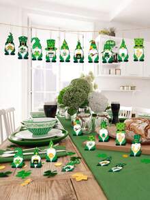 12 件套圣帕特里克节木制小妖精装饰品，绿色三叶草图案，可悬挂于小型圣诞树、工艺品、派对和节日装饰中 - 彩色 - 查看 5