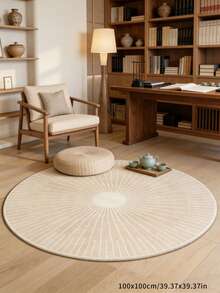 1pc Cream Striped Round Area Rug, Suitable For Bedroom, Living Room, Study, Wardrobe, Bedroom Carpet, Modern Home Decor, Decorative Rug, Bedroom Decor, Small Rug, Carpet, Home Decor, Living Room Carpet, Living Room Small Rug, Bedroom Carpet, Living Room Home Decor, Outdoor Rug, Washable Rug, Plush Rug, Thick Rug, Fluffy Rug, Autumn/Winter Rug - Multicolor - View 6