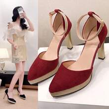 欧美风系带粗跟凉鞋，女士夏季新款红色高跟鞋，时尚百搭派对晚宴鞋 - 紅色 - 查看 18