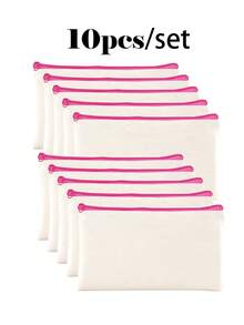 50/20/10/5件套空白帆布铅笔盒，配彩色拉链，DIY工艺绘画空白升华化妆包，洗漱用品收纳袋，学生文具袋，学校用品拉链袋，创意礼品袋，适合生日、节日、母亲节、情人节、开斋节等场合，轻便旅行收纳袋，个人物品收纳袋 - 米色 - 查看 13