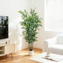 Árbol de ficus artificial de 1,2 m/1,5 m/1,8 m de alto para decoración del hogar, planta de ficus artificial de interior, planta de suelo falsa con maceta blanca, árbol de vegetación artificial para interior y exterior, decoración de jardín, oficina. - Verde - Ver 1
