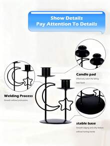 1 قطعة/مجموعة حامل شمعة رمضاني من الحديد الأنيق، مثبت على الطاولة، ديكور رومانسي لطاولة الطعام المنزلية، مصنوع من مواد متينة، مثالي لعشاء الشموع والديكور المنزلي، مناسب لجميع المستخدمين، بأشكال نجمة وقمر وفانوس - متعدد الألوان - مشاهدة 4