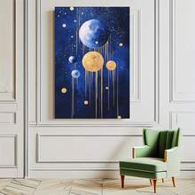 1 pieza de pinturas decorativas con marco para la sala de estar[2D plano]arte de pared con marco de madera - diseño de planeta azul marino y goteo dorado, pintura decorativa clásica moderna en lienzo vertical, instalación con, adecuada para la sala de estar, dormitorio, oficina, baño - regalo perfecto para el Día de la Madre, cumpleaños, Año Nuevo, Pascua, efecto de goteo artístico, decoración de pared, se puede colgar directamente y está disponible en varios tamaños, inyectando alegría en tu espacio único. - Multicolor - Ver 11