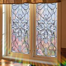 1/4/5片装3D彩虹窗户隐私膜，静电吸附花卉图案玻璃贴纸，防紫外线隔热，适用于家居、客厅、浴室、办公室装饰 - 彩色 - 查看 1