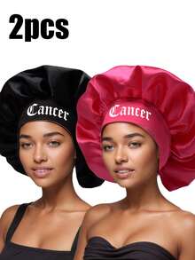 2pcs Black & Rose Red Constellation Printed Bonnet Set, Personalized Wide-Brimmed Satin Elastic Sleeping Hair Caps For Curly & Straight Hair - Black + Rose Red - Zodiac Sign (SM05 + SM10-1) - View 9