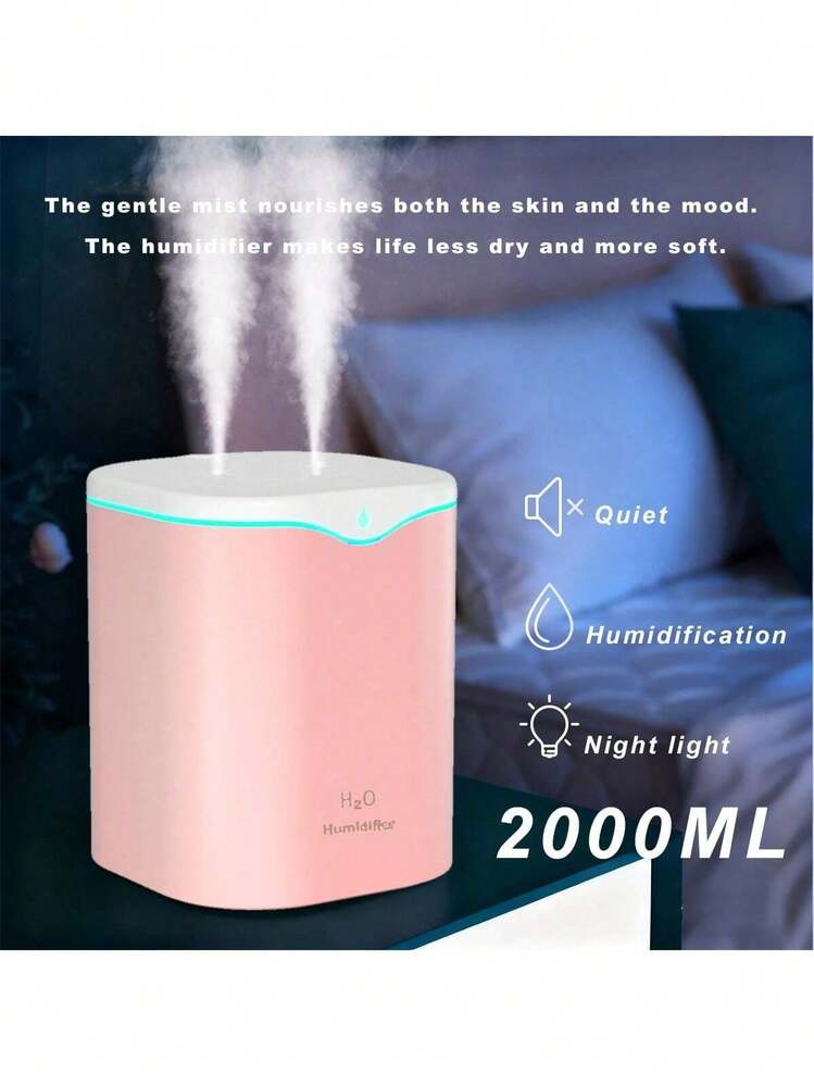 2L容量 デュアルミスト加湿器 1個、カラーLEDムードライト付きデスクトップ加湿器、デュアルノズル設計、大出力ミスト、USB給電、長時間稼働、低水位自動停止。オフィス、リビング、寝室、植物の加湿、ホームデコレーションに適しています。 - マルチカラー - 見る 13