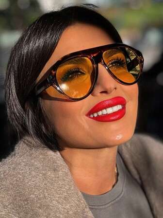 Fashionable Frog-Shaped Fashion Glasses, Flattering For Wide Faces, UV Protection For Women