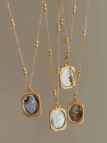 1pc 18K Gold Plated Stainless Steel Necklace With Engraved Floral Design, Vintage Style, Suitable For Women To Wear At Parties Or Everyday, Also An Excellent Valentine's Day Gift - Multicolor - View 1