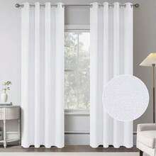 Linen Textured 100% Blackout Curtains For Kids Room-2 Pcs Thermal Insulated Entryway Cottage Decor Curtains -Kitchen Bathroom Waterproof Farmhouse Grommet Curtains(W 52 X L 54 Inch Long,Charcoal Grey) - Pure White + 50"W X 102"L (Pack Of 2) - View 1