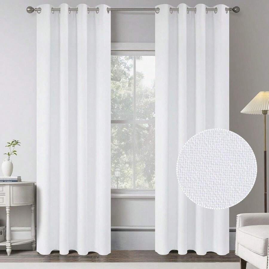Linen Textured 100% Blackout Curtains For Kids Room-2 Pcs Thermal Insulated Entryway Cottage Decor Curtains -Kitchen Bathroom Waterproof Farmhouse Grommet Curtains(W 52 X L 54 Inch Long,Charcoal Grey) - Pure White + 50"W X 102"L (Pack Of 2) - View 1