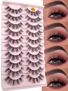 Hinarin 10对自然凌乱猫眼假睫毛，透明睫毛梗，打造猫眼妆效，纤长外眼角延伸，柔软自然妆感。 - 自然纖長款 - 查看 1