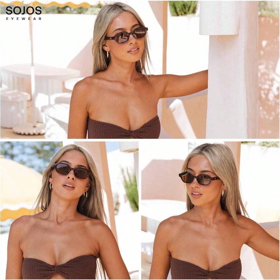 SOJOS Retro Polarisierte Hexagon Sonnenbrille Damen Herren Rectane Trendy Sonnerbrillen mit UV400 Schutz SJ2389 - Tortuga - Ver 1