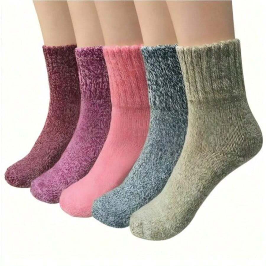 5 perechi de șosete de iarnă vintage, calde și confortabile, tricotate gros, pentru femei - Multicolor - Vizualizare 1