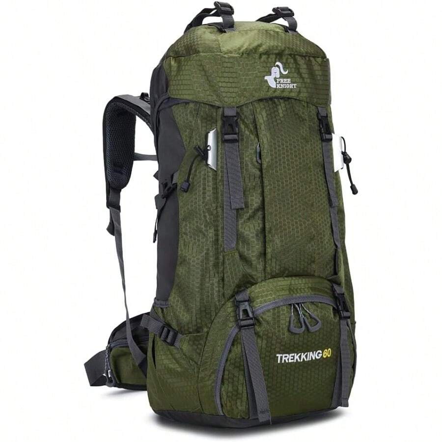 Bseash 60L Waterproof Hiking Camping Backpack With Rain Cover Large Outdoor Sport Travel Daypack Rucksack For Climbing - 軍綠色 - 查看 1