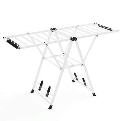 Tendedero plegable de metal con alas ajustables en altura, 18 barras de secado