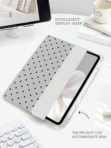 1个透明亚克力灰色波点图案平面保护壳，适用于Mini6/Mini7/Air/Air2/9.7/9th10.2/10.5/Air4/Air5/10.9/Pro11/10th/11th(A16)/Air 11英寸(M2)-2024/Pro11(M4) 2024，高透明度亚克力外壳，简约/经典设计，产品不含笔，部分型号带镜头框，三折支架，内置笔槽 - 灰色 - 查看 5