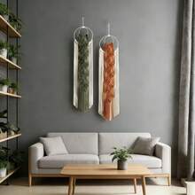 1pc Macrame Wall Hanging, Boho Style Bamboo Ring Colorful Tassel Wall Decor, Handwoven Leaf Background Tapestry, Headboard Wall Hanging - Multicolor - View 5