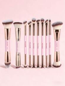 MAANGE 5Pcs Professional Facial Double-Ended Makeup Brush Set,Bevel&Taper Foundation Brush Contour Brush Blush Brush Powder Brush Eyeshadow Brush Concealer Brush Highlight Brush Smudge Brush,Makeup Tools With Soft Fiber For Easy To Carrying,Set For Travel,Gift For Women&Girls ﻿