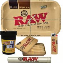 RAW Organic King Size Cone 20ct + Tin Box Tray Butt Bucket Lighter Tube - như hình - Xem 4