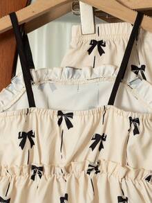 2 pièces/set Top de camisole décoré d'un nœud imprimé et pantalon à taille élastique pour filles, tenue d'été - Nude - Voir 4
