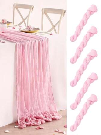 1/5 st veckad ostduksduk, ljusrosa chiffongduk i vinröd, bohemisk, transparent duk, heminredningsduk, transparent tylllöpare, bröllopsfestdekoration, bordsflagga, festbordsdekoration, lämplig för bröllop, brudtärna, födelsedagsfest, matbordsdekoration, köksdekoration, ramadanfesttillbehör, påskdekoration, högtidsfestdekoration