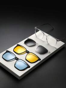 三合一磁吸眼镜套装，方形大框，时尚百搭，适合办公和阅读，黑色 - A - 查看 11