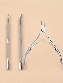 3pcs Stainless Steel Nail Dead Skin Remover Pusher & Pliers Set,Nail Supplies,Nail Tools,Nail Art Tools,Back To School,Nails,Nail Tools For Press On Nails,Manicure Pedicure Tools - Silver - View 1