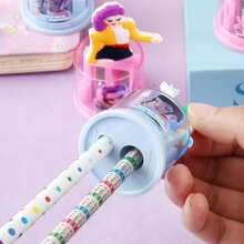 1pc K-POP Cartoon Devil Witch Dual-Hole Pencil Sharpener, High-Quality Soft Rubber Pencil Sharpener, Student Stationery - Multicolor - View 3