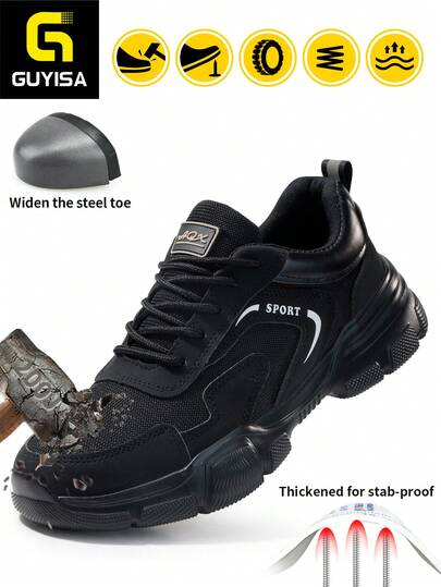 GUYISA Lightweight Safety Shoes With Steel Toe, Anti-Smash And Puncture Resistant, EVA Sole For Comfort, Breathable Sports Style Safety Work Shoes