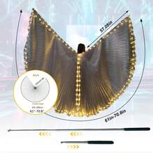 1 pieza Alas de danza del vientre iluminadas con LED, adecuadas para adultos, se pueden usar como accesorios de iluminación para fotos y fiestas, aplicables para varios festivales y escenarios de actuación, disfraz giratorio 360°, con varilla telescópica - Alas brillantes y divididas en oro - Ver 4