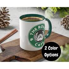 Roost Cafe 动物之森主题马克杯 - 白色和绿色陶瓷咖啡杯，动物之森主题新奇马克杯，适合游戏玩家，11盎司，可放入洗碗机清洗，可爱的电子游戏周边礼物，送给动物之森粉丝的礼物，时尚双色咖啡/茶杯 - 彩色 - 查看 3