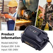 WA3742 充电器兼容 Worx 20V 锂电池 WA3525、WA3520、WA3578，可替代 Worx 20V 电池充电器 WA3732、WA3875、WA3881。 - 黑色 - 查看 5