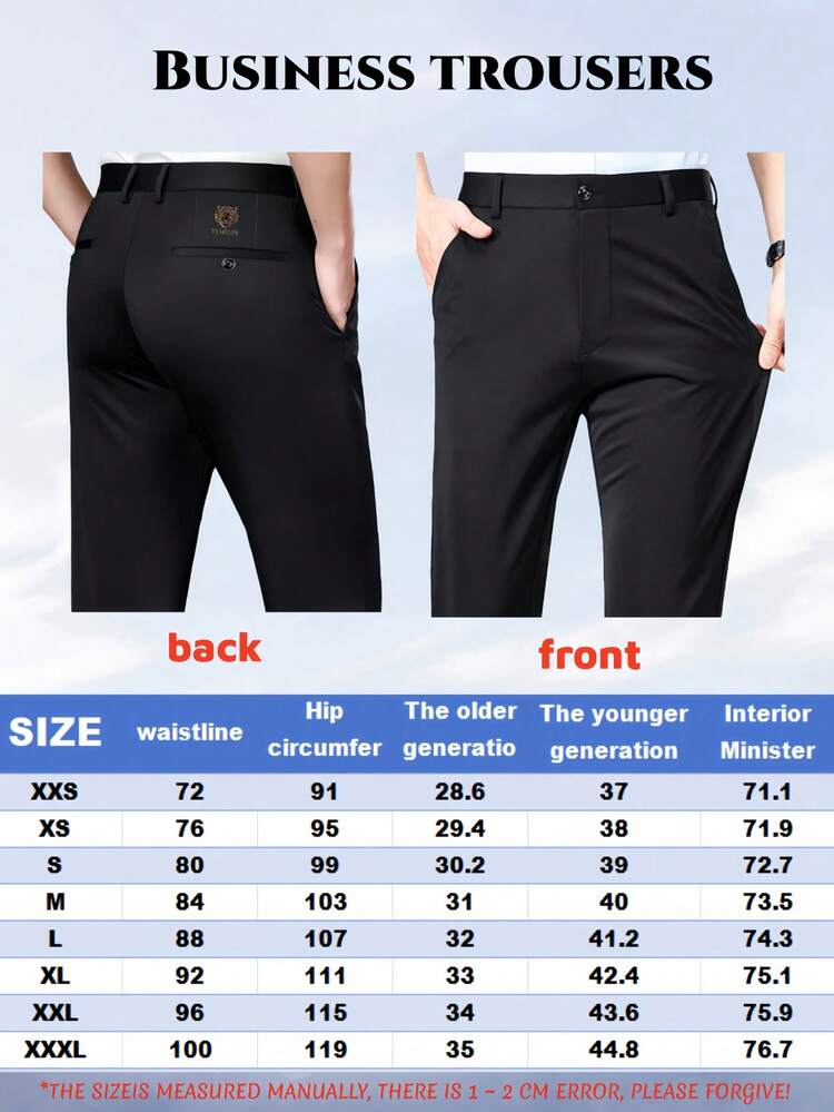 Men's Breathable Soft Straight Leg Casual Pants, Loose Minimalist Design, Classic Business Formal Trousers, Solid Color Stretch Fabric, Elegant Luxury Style For Spring/Summer - Navy Blue - View 5