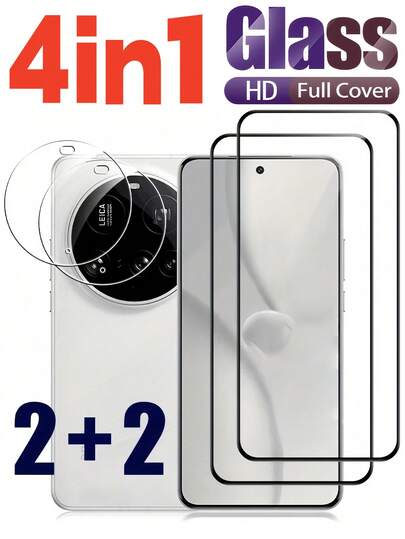 Protector de pantalla de vidrio templado de alta definición 4 en 1 con serigrafía, protector de pantalla de alta aluminio anti-explosión y anti-arañazos, y 2 piezas de protector de lente de vidrio transparente de alta definición, compatible con Xiaomi 15 Ultra, 15T, 14T, 13T, Note 13, 14 Pro 4G, 5G, dureza 9H