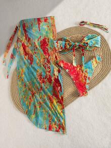 Women's 3-Piece Bikini Set For Spring & Summer, Strapless Tie-Dye Printed Sexy & Elegant Swimsuit With Beach Cover-Up, Suitable For Beach, Pool Party, Holiday Vacation - Multicolor - View 5