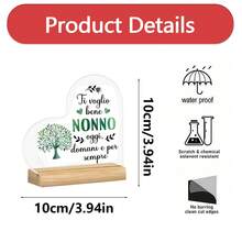 1 pezzo Decorazione da tavolo in acrilico con slogan in lingua italiana, su base in legno. La decorazione da tavolo da pranzo presenta slogan adatti per la sala da pranzo della fattoria di famiglia, il camino e il soggiorno. Può essere utilizzato come regalo, forniture scolastiche, regalo di compleanno, forniture per il ritorno a scuola, ecc.