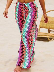 popvil Women Boho Drawstring High Slit Beach Pants For Summer Holiday Vacation Beach - Multicolor - View 6
