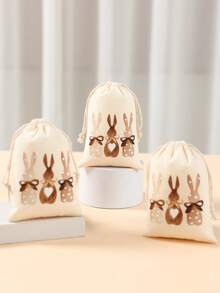 6Pcs Easter Bunny Drawstring Gift Bags,Gift Wrapping Bag With Rabbit Design,Easter Egg Hunt Party Favor Bag,Happy Easter Day Decor,Easter Bunny Decorations,Easter Gift,Perfect For Candy & Egg Hunt Prizes,Spring Decor,Organization And Storage