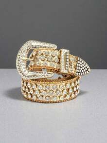 1件装女士西部牛仔风格水钻装饰Y2K腰带，适合日常、派对和聚会。 - 金色 - 查看 1