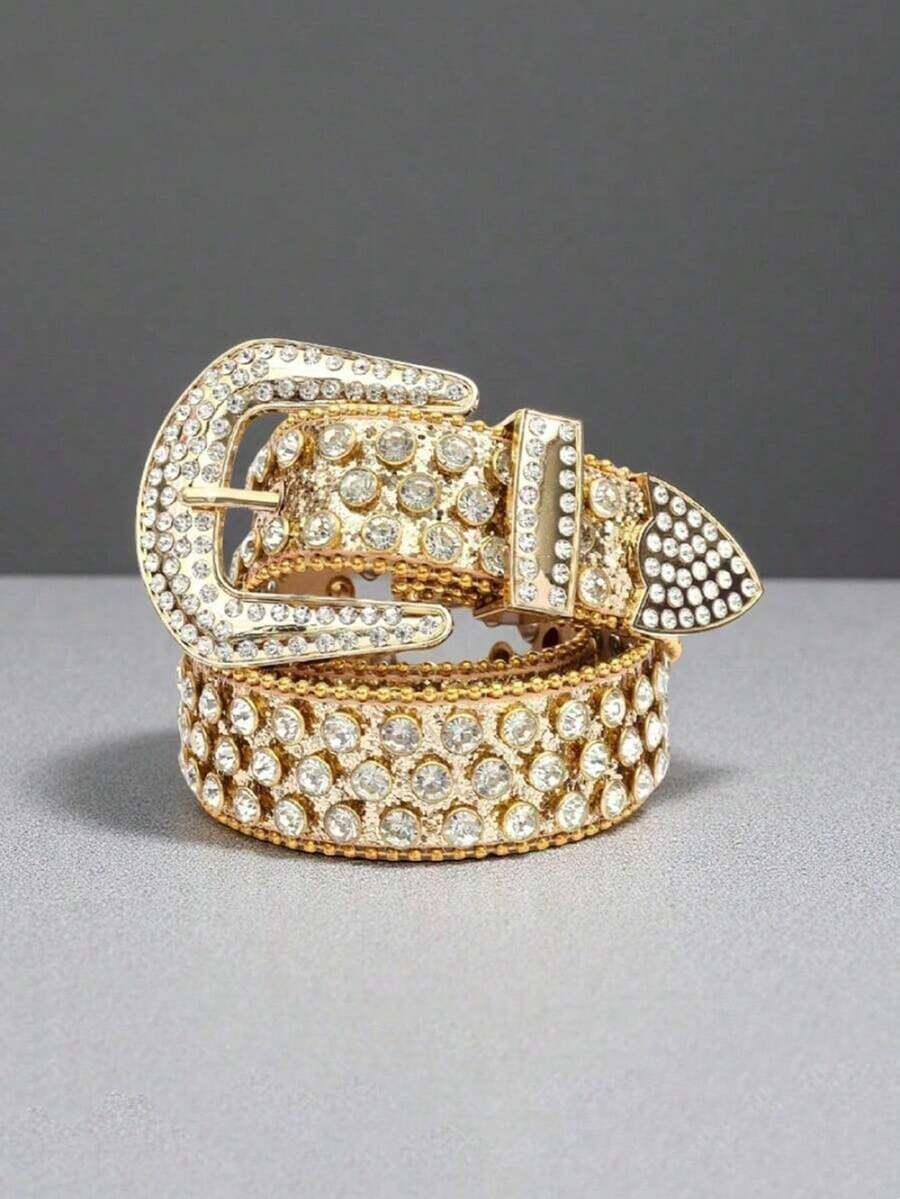 1件装女士西部牛仔风格水钻装饰Y2K腰带，适合日常、派对和聚会。 - 金色 - 查看 1