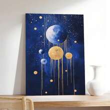 1 pieza de pinturas decorativas con marco para la sala de estar[2D plano]arte de pared con marco de madera - diseño de planeta azul marino y goteo dorado, pintura decorativa clásica moderna en lienzo vertical, instalación con, adecuada para la sala de estar, dormitorio, oficina, baño - regalo perfecto para el Día de la Madre, cumpleaños, Año Nuevo, Pascua, efecto de goteo artístico, decoración de pared, se puede colgar directamente y está disponible en varios tamaños, inyectando alegría en tu espacio único. - Multicolor - Ver 9