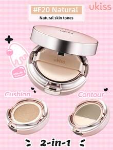ukiss Bảng phấn tạo khối và bắt sáng 3 trong 1 hai lớp xoay tròn, lớp trên là kem nền dạng cushion, lớp dưới chứa phấn bắt sáng, che khuyết điểm và tạo khối, kiểm soát dầu và lâu trôi, tạo lớp trang điểm lì rạng rỡ, làm đều màu da, cần thiết cho trang điểm hàng ngày, kem nền dạng cushion 11g + phấn tạo khối 2.4g + phấn bắt sáng 1.2g - #F20 Tự nhiên - Xem 11