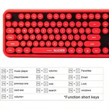 Combo de teclado y mouse inalámbricos teclado inalámbrico rojo de 2.4GHz con 104 teclas redondas de estilo retro de máquina de escribir y lindo mouse con 3 DPI ajustables compatible con PC - Rojo - - Ver 4