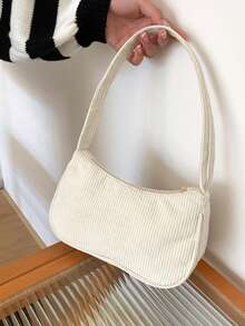 Túi xách vải nhung kẻ, túi đeo vai sang trọng kiểu cổ điển, túi xách dáng baguette dành cho nữ. - trắng - Xem 10